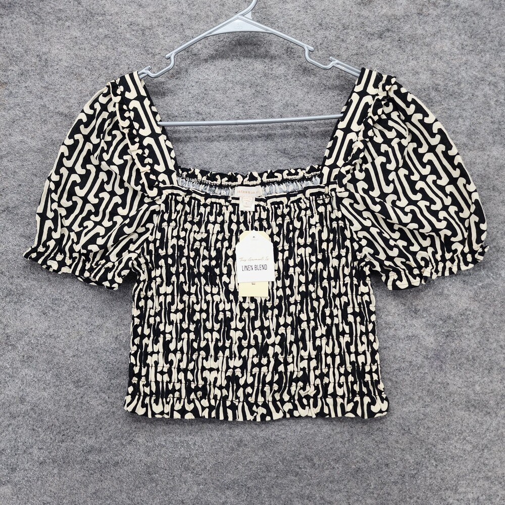 Monteau Los Angeles Crop Top Womens Large Short Sleeve Linen Blend
